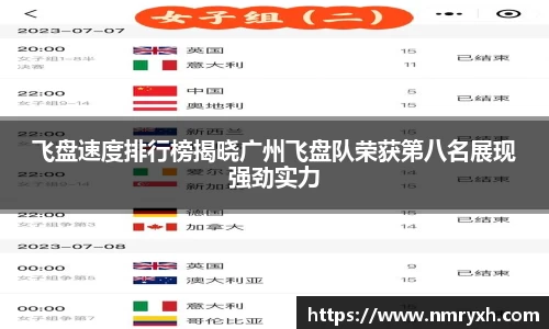 飞盘速度排行榜揭晓广州飞盘队荣获第八名展现强劲实力