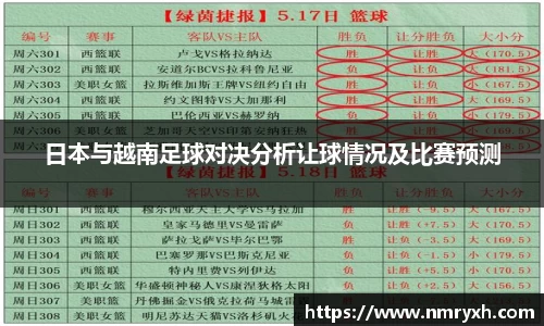 日本与越南足球对决分析让球情况及比赛预测